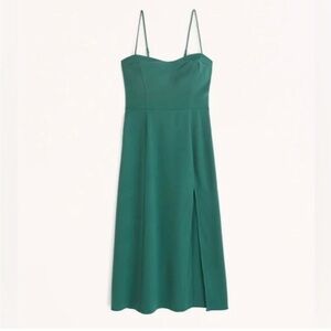 NWT Abercrombie Luxe Crepe High-Slit Midi Dress, size L, Green